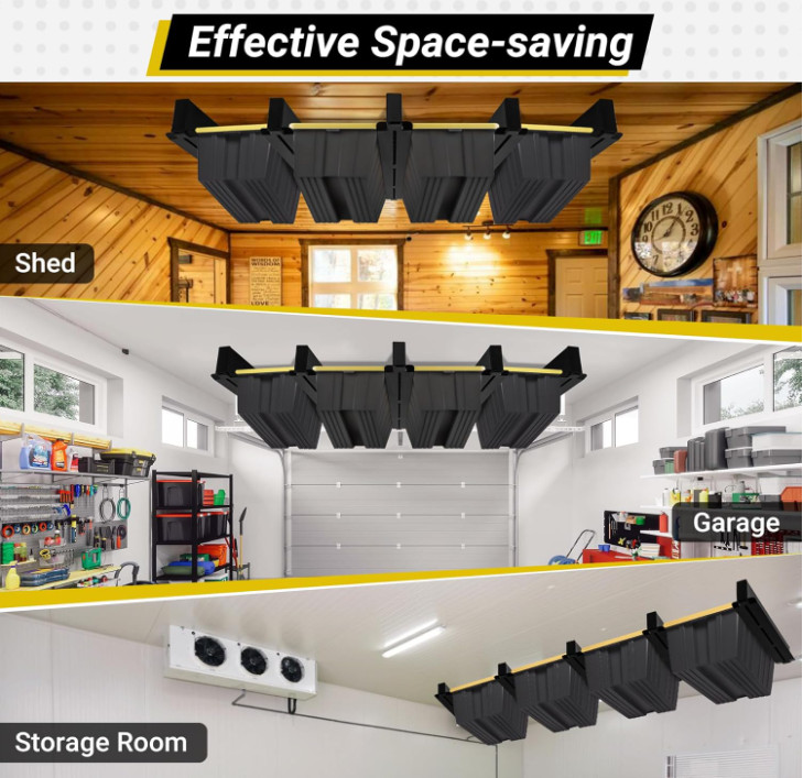 Garage Ceiling Storage Rack 4‑Bin Duty 400LB Utility Tote Organizer Pro Set