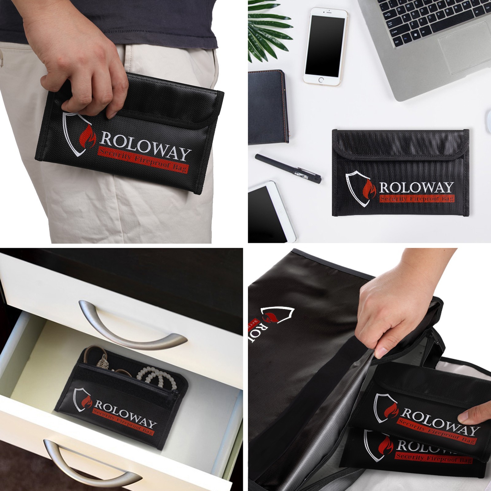 Fireproof Waterproof Money Bag Small Safe Security Document Pouch Cash Storage