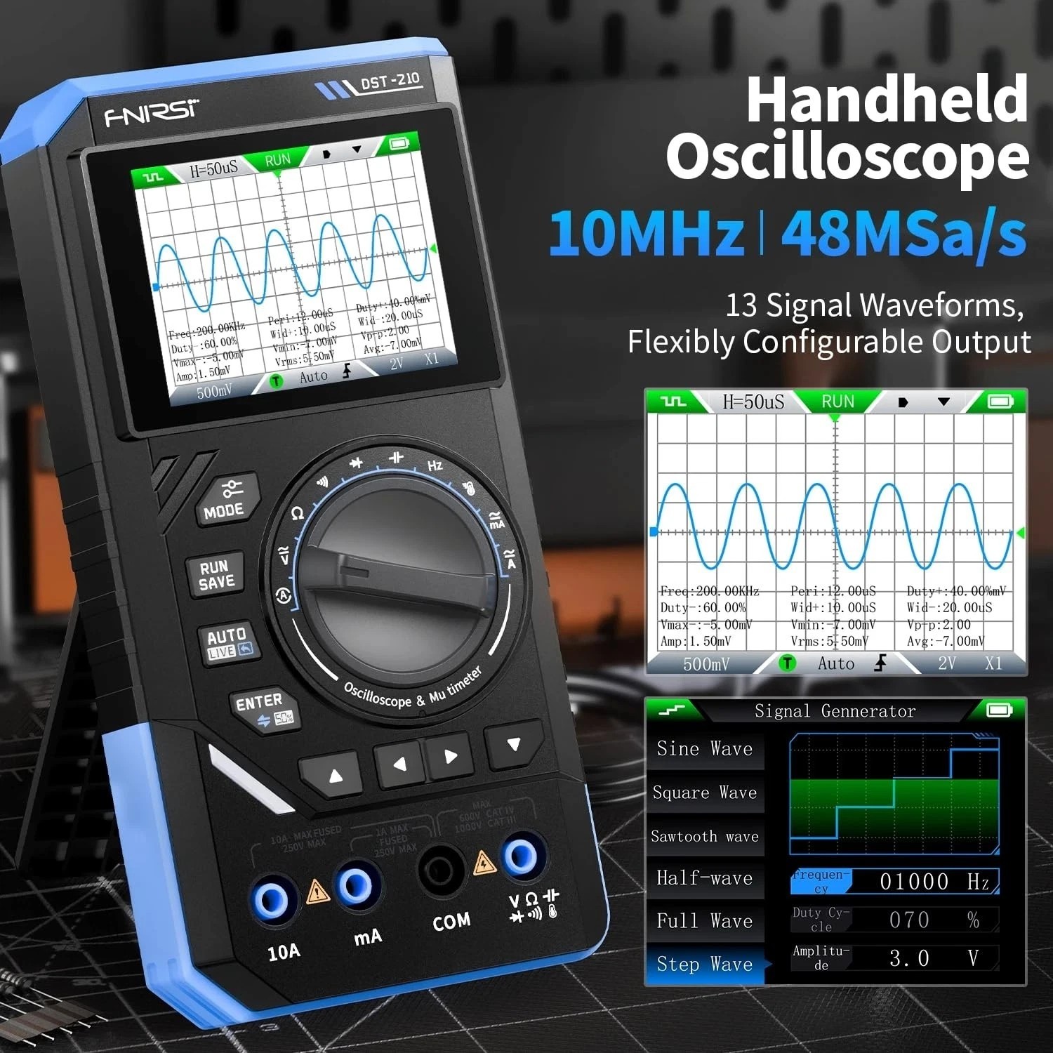 Portable 3 in 1 Digital Oscilloscope Multimeter and 10MHz Signal Generator