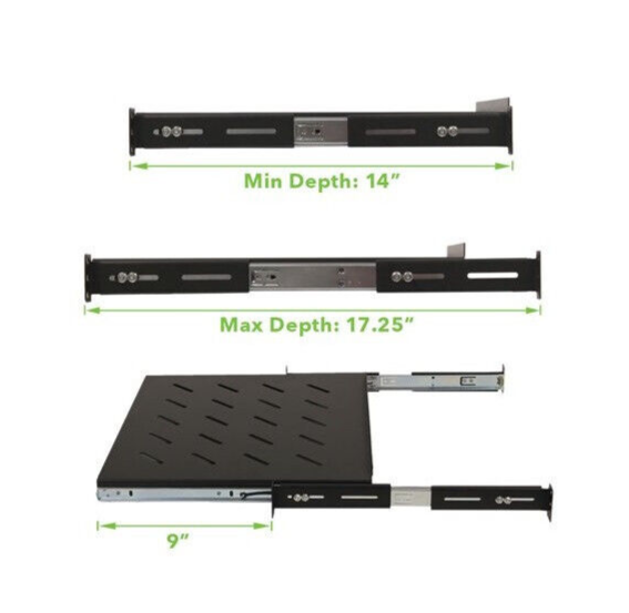 Sliding Server Shelf 1U 19" 4 Post Rack Mount Adjustable 14" - 17" 40lb Capacity