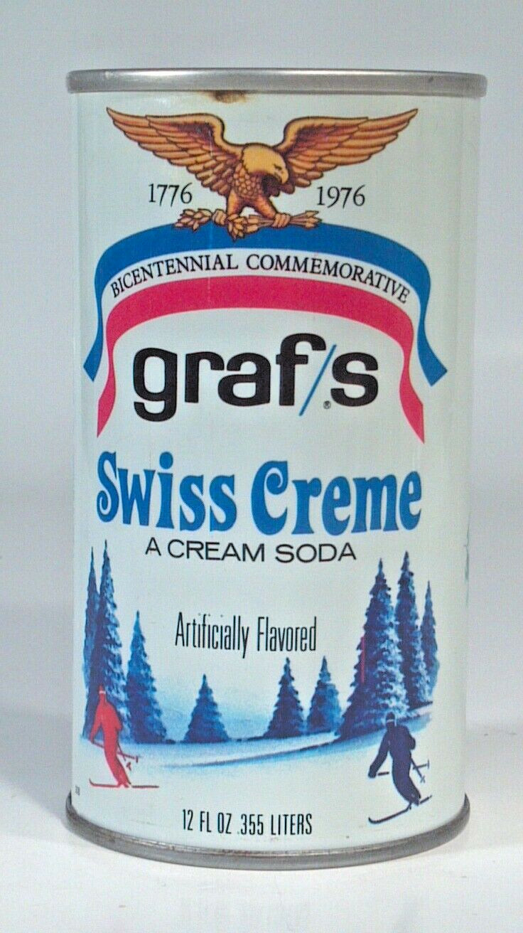 Vintage Graf's Swiss Creme Cream Soda Pop Can 12oz Straight Steel Bicentennial