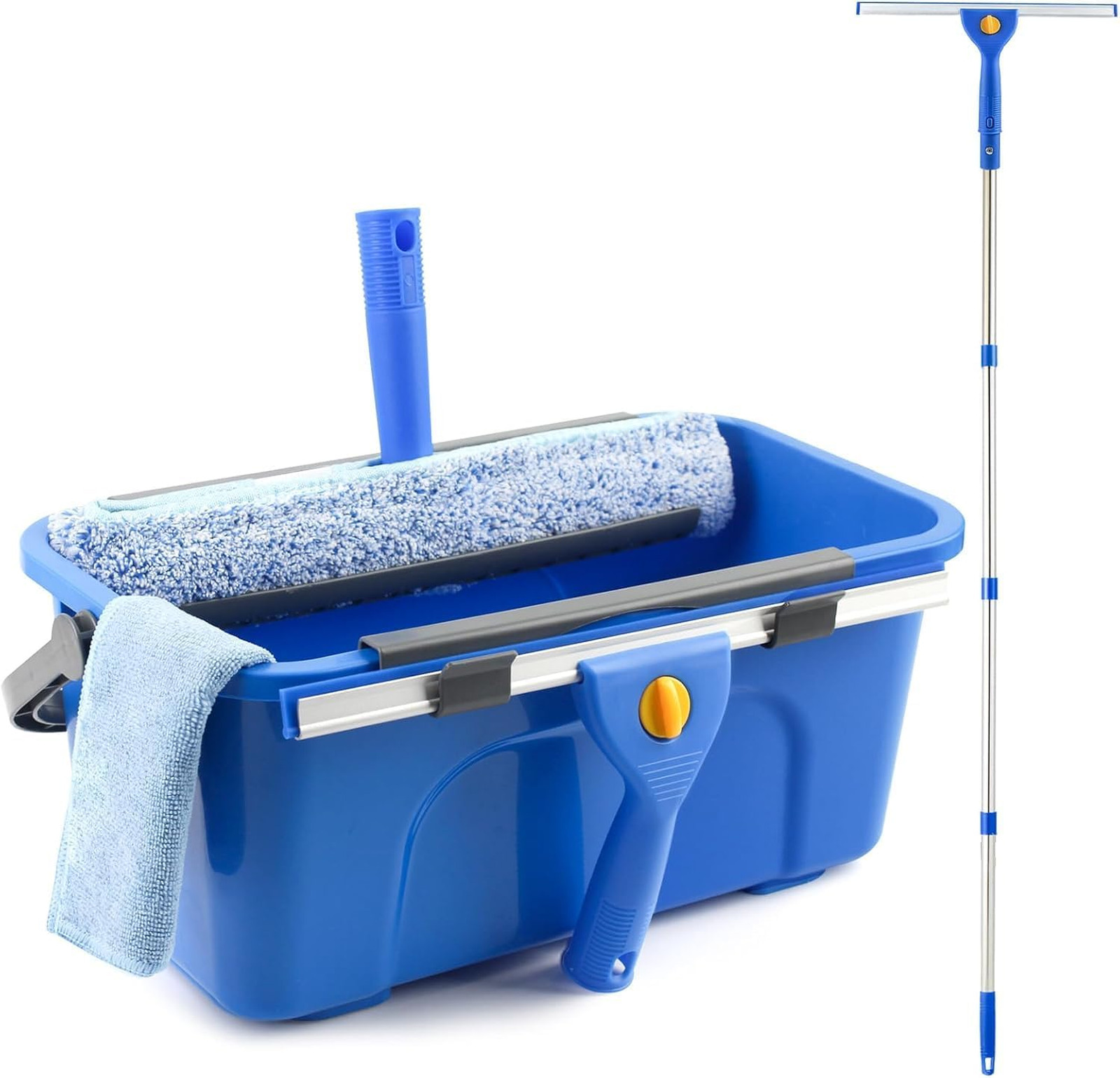 Window Cleaning Kit with Bucket 3 Gallon, 14 Inch Squeegee and 15 Inch Scrubber