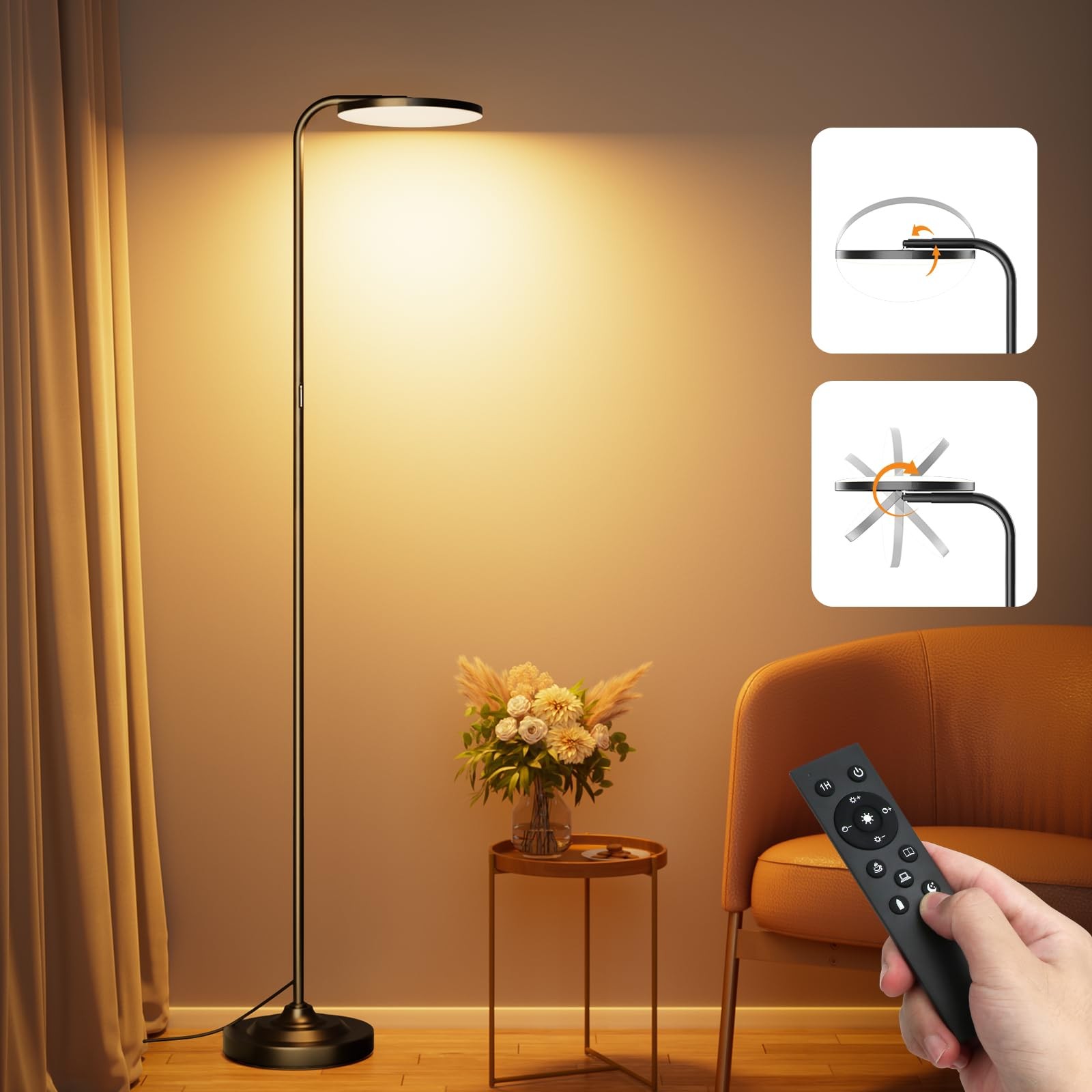 36W LED Floor Lamp, Super Bright Standing Lamp, Modern Stepless Dimmable Torc...