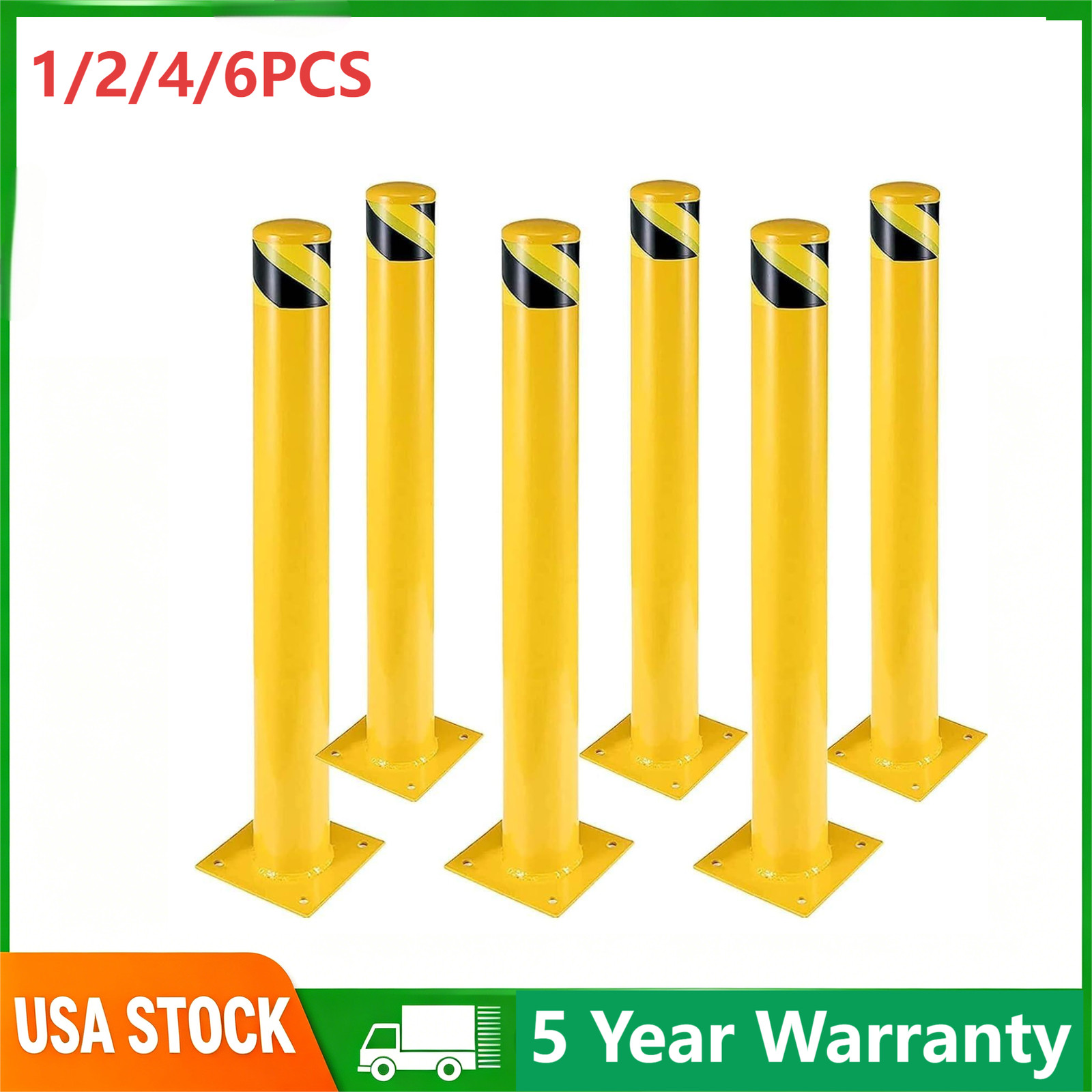 1/2/4/6 PCS Yellow Safety Bollards 48" Heightx4.5" Diameter Steel Traffic Posts