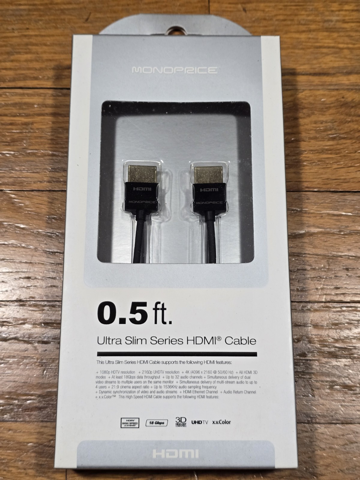 Monoprice 4K Ultra Slim High Speed HDMI Cable .5ft - 18Gbps Black 11556 - 2pk