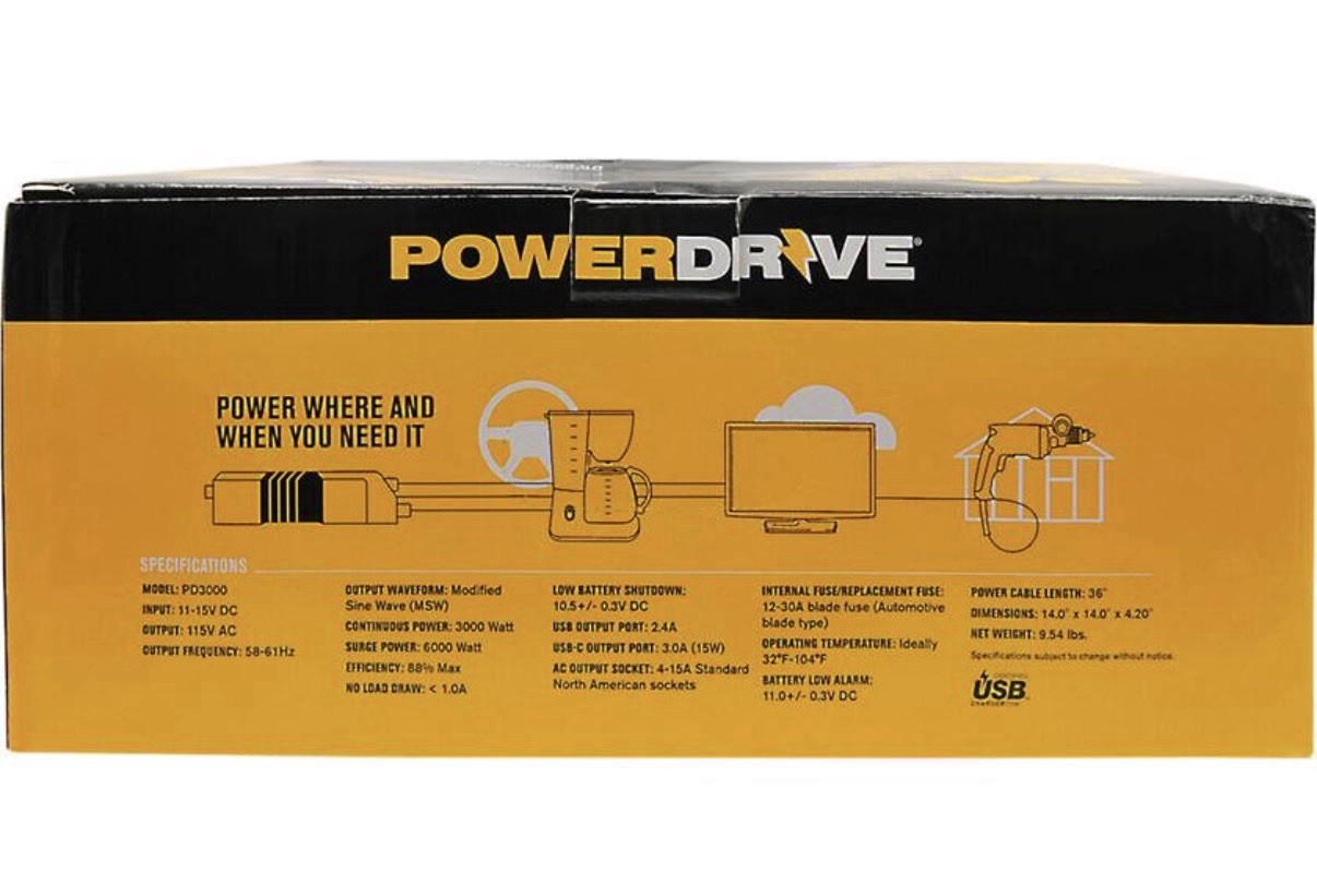 Powerdrive 3000W 4AC 2USB Power Inverter with Bluetooth