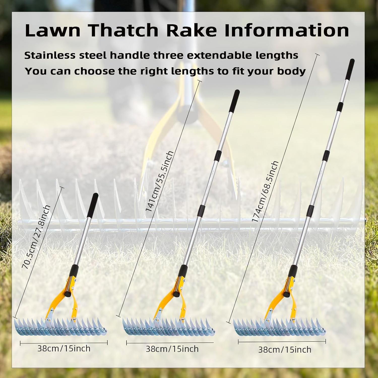 Thatch Rake 15 Inch Wide Efficient Dethatcher Rake for Cleaning Dead Grass