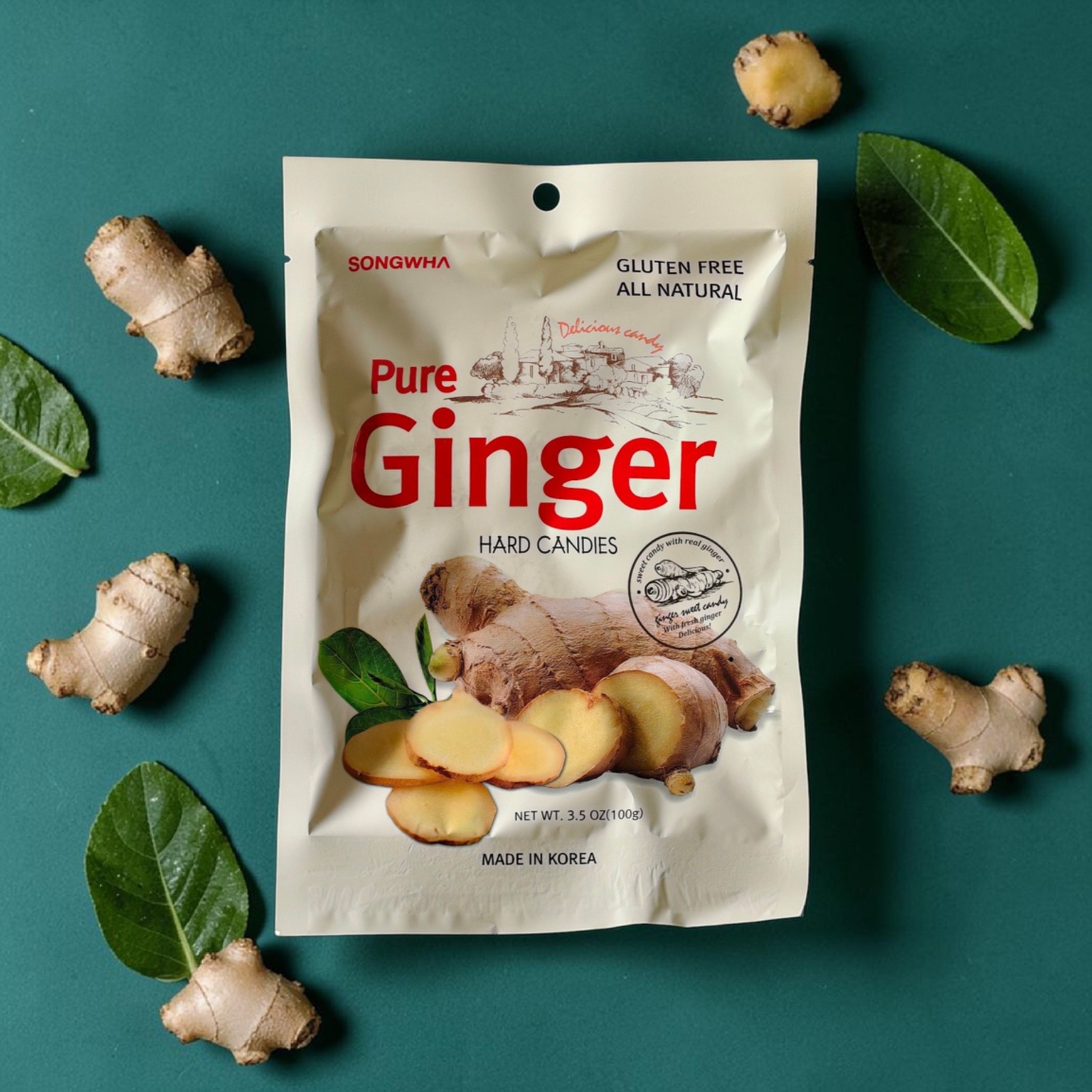 Songwha Pure Ginger Hard Candies 100g, All Natural & Gluten Free - One Pack