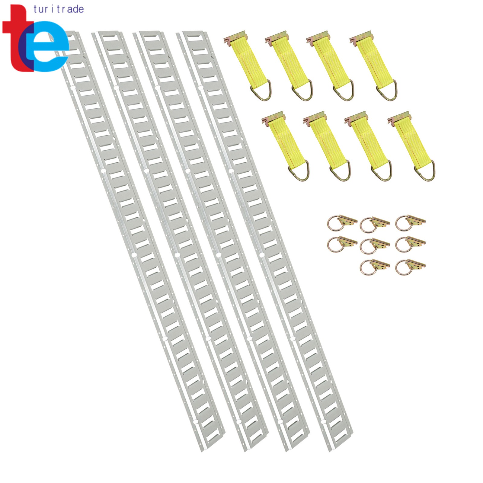 4 Galvanized Horizontal 5' E Track Rails 8 O Rings 8 Rope Tie Offs