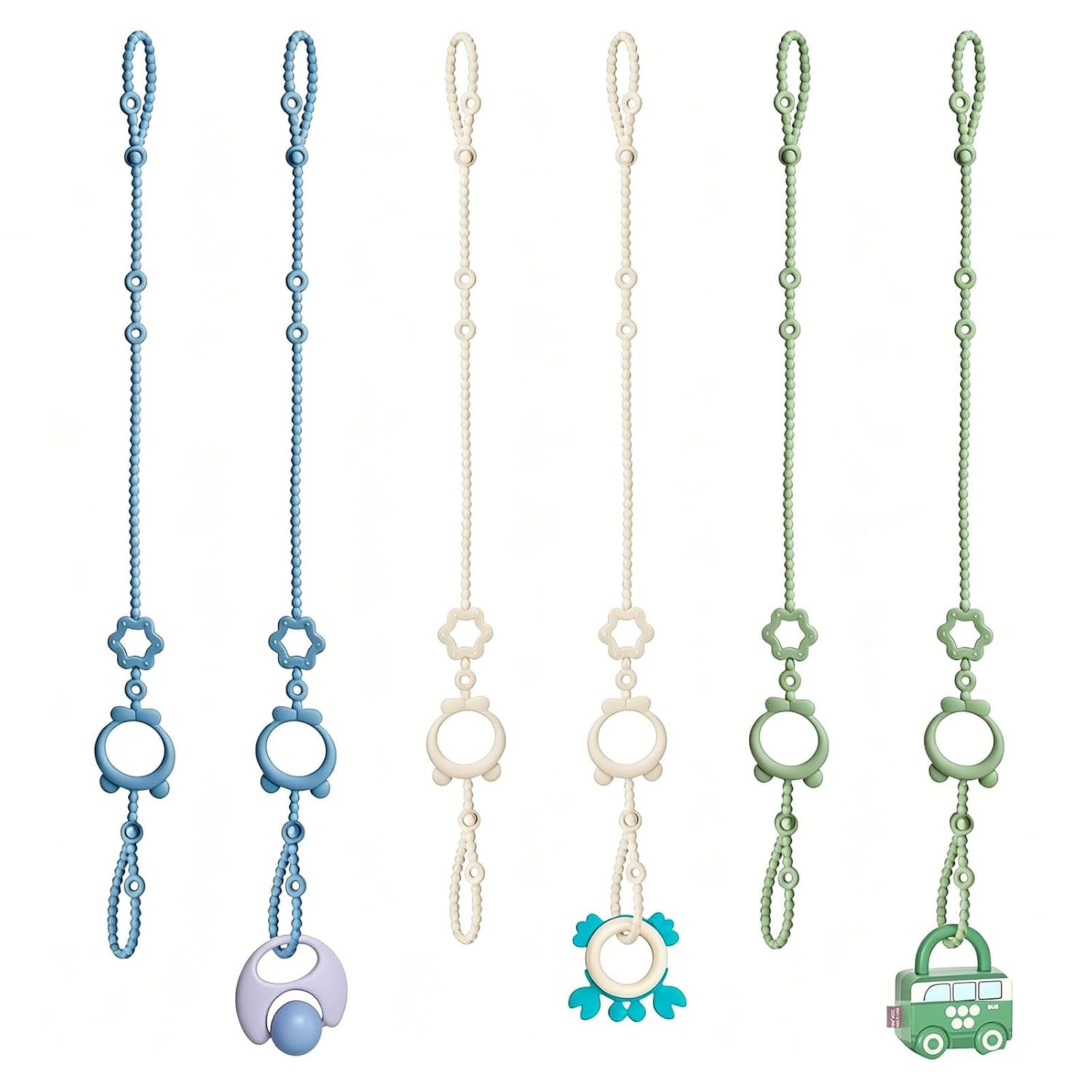 Toy Straps for Baby, 6Pcs Adjustable Toy Holder for Stroller Accessories, Silico