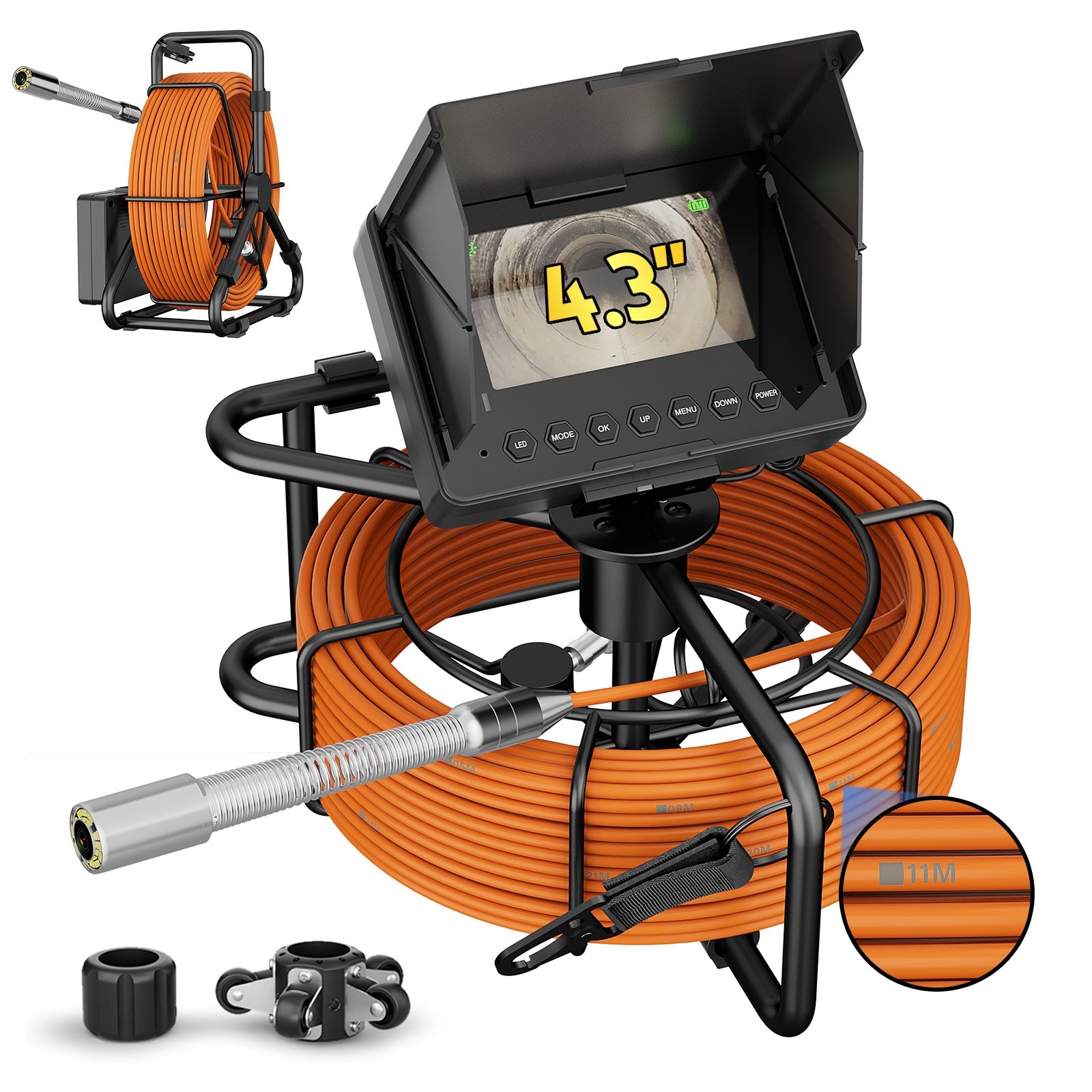 30M Sewer Pipe Inspection Camera Drain Sewer Pipeline Endoscope 4.3" Monitor