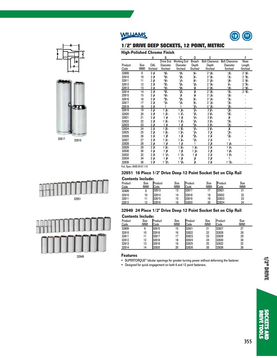 23mm Deep Supertorque Socket, 12 Point, 1/2"Drive, Chrome. Williams JHW32823