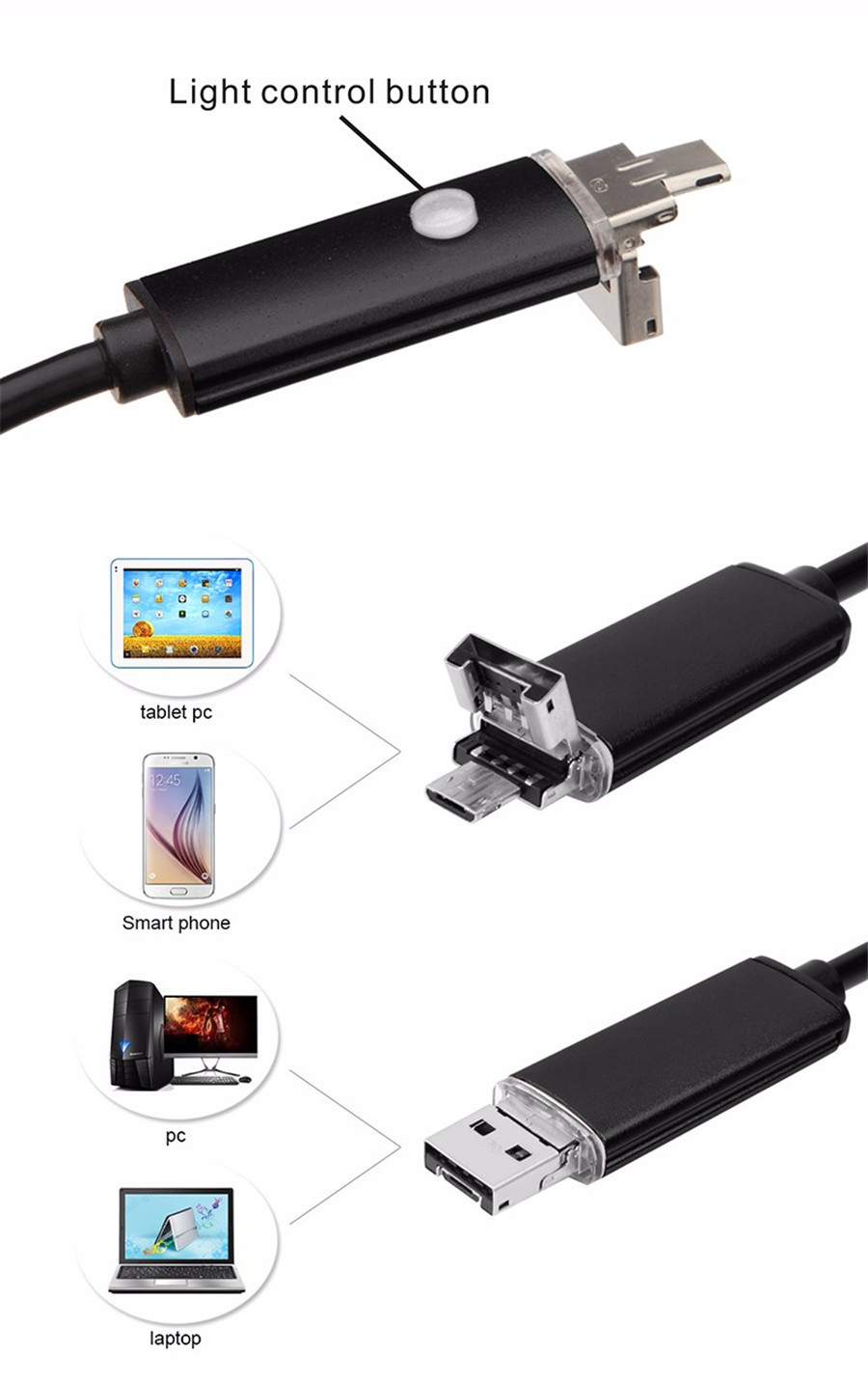 Micro USB Flexible Inspection Camera Endoscope Borescope For Android Phone PC