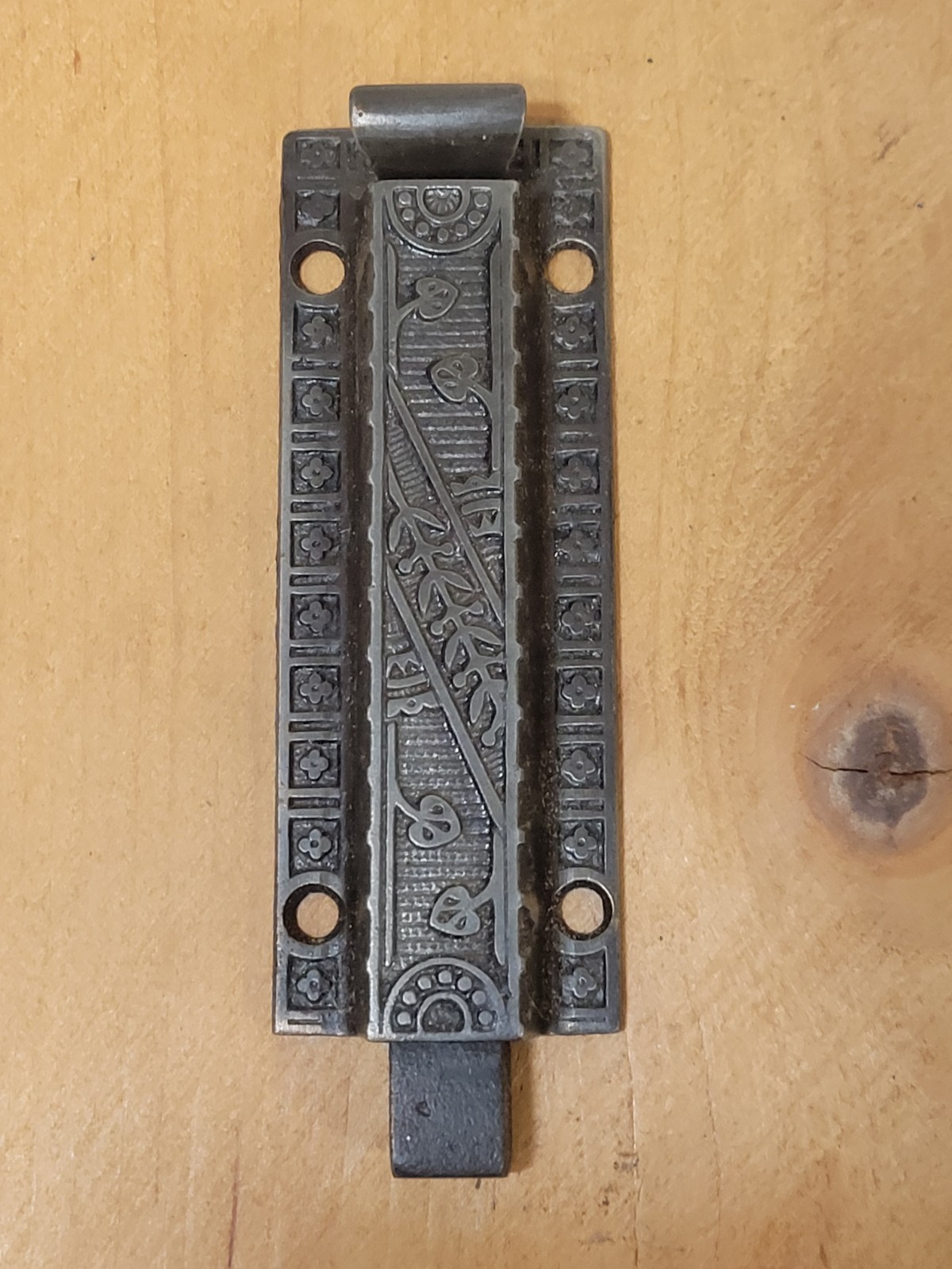 4-1/4" Eastlake Door Bolt Floor Lock Victorian Aesthetic Cast Iron 1880s Antique