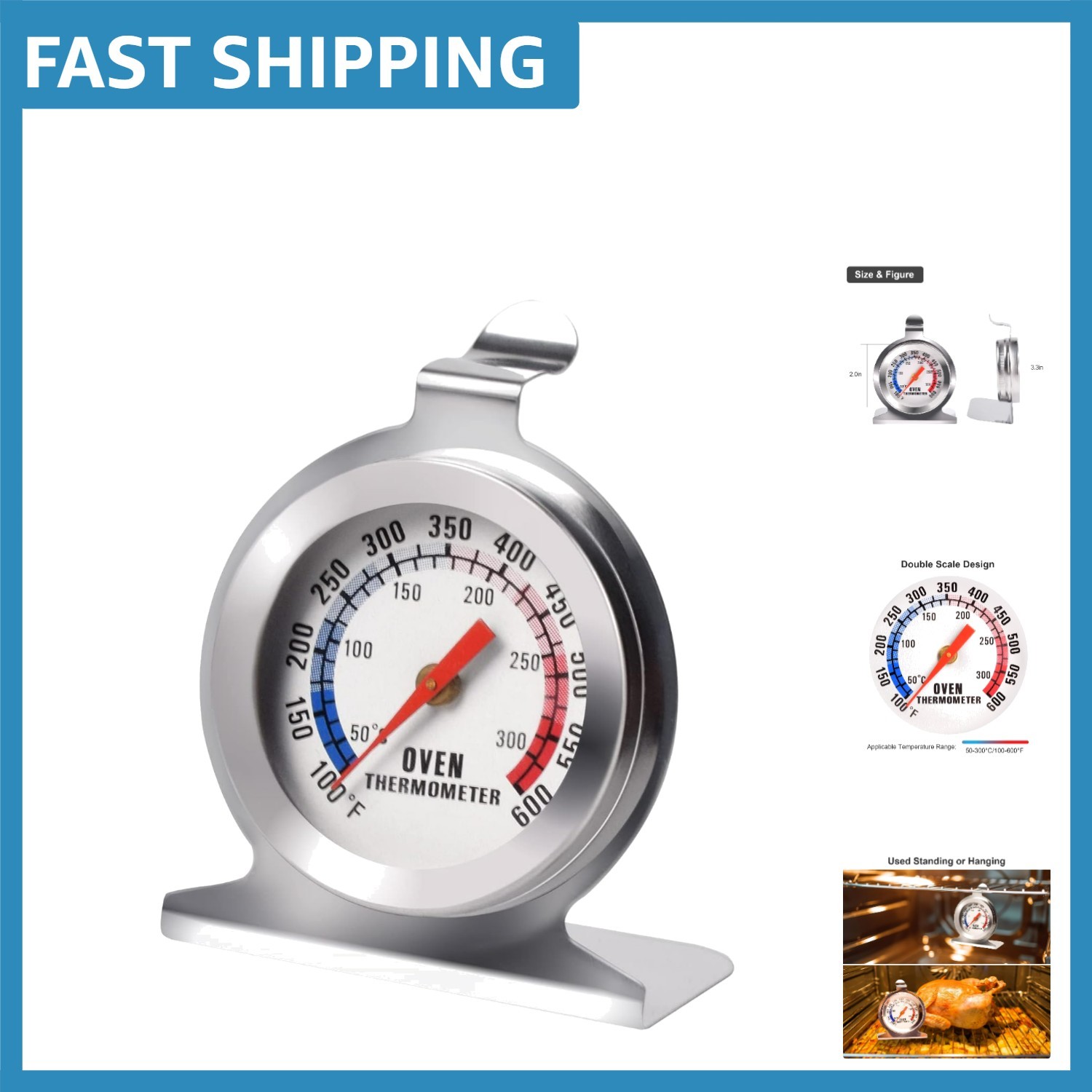 Reliable Instant Read Grill & Oven Thermometer - 100-600°F, Stainless Steel