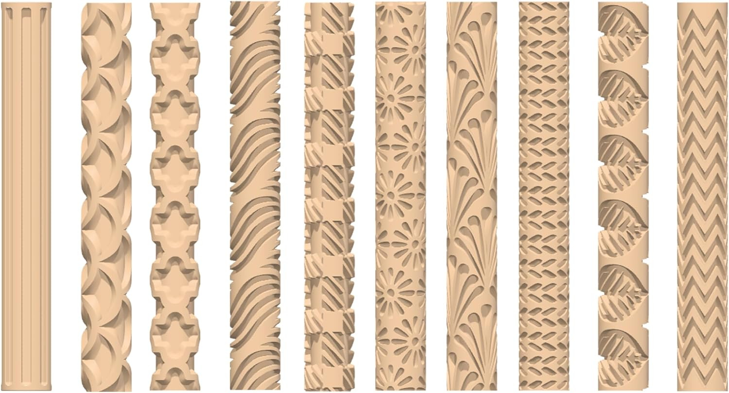 10-Pack Clay Texture Rollers, Polymer Clay Tools | 10 Unique Patterns, 5" Length