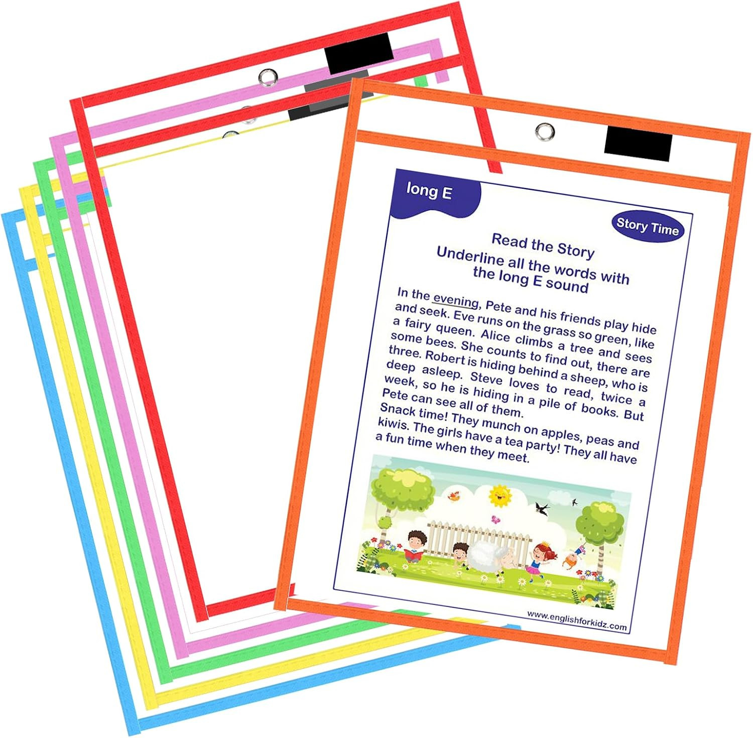 Job Ticket Holders, 6 Pcs Dry Erase Pockets Colorful (10" * 13"), Reusable Plast