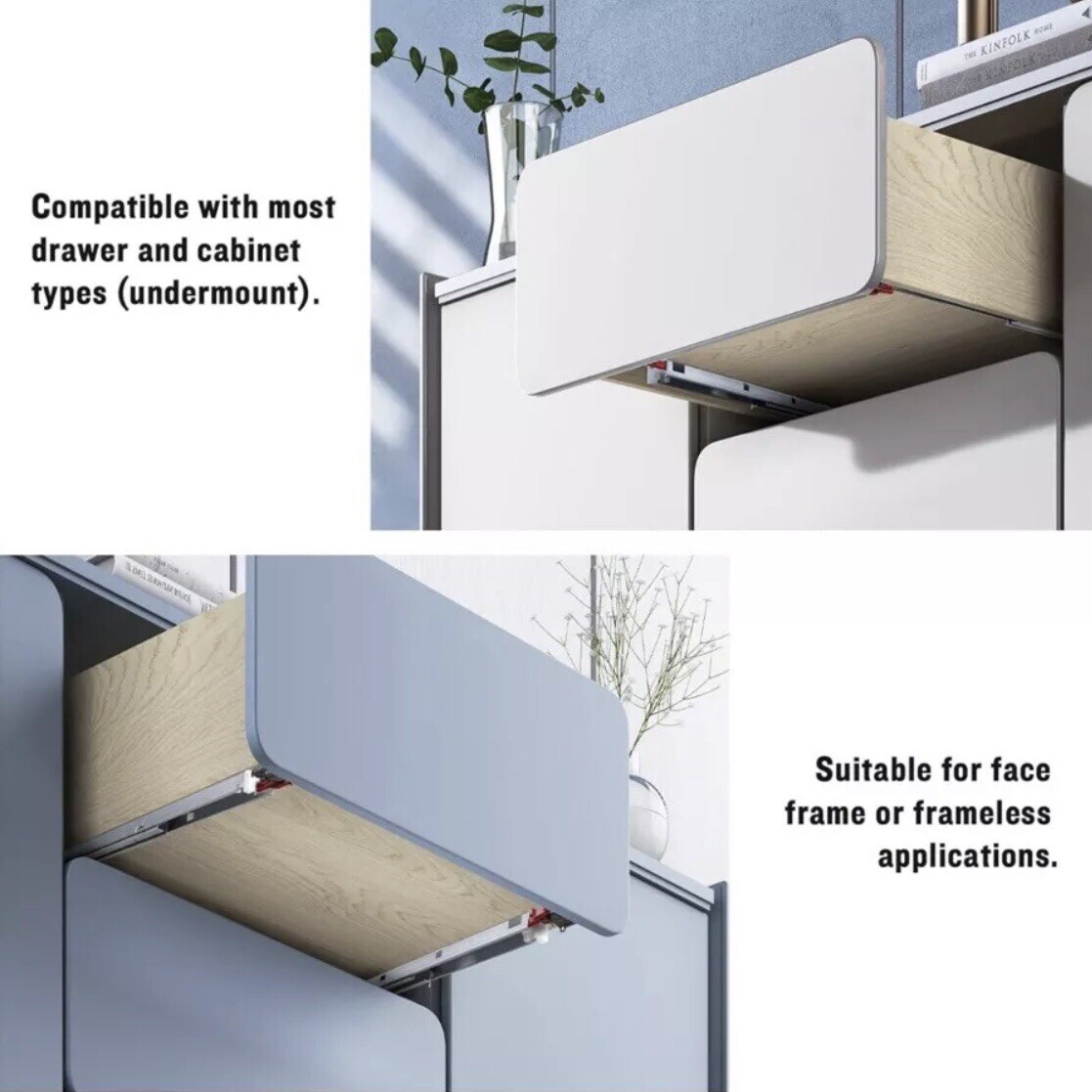 21" Drawer Slides, Soft Close, Full Extension Rails With Locking Device (1 Pair)