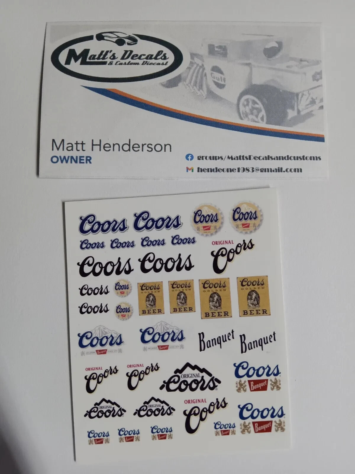 1/64 for hot wheels waterslide decals coors MADE IN THE USA!