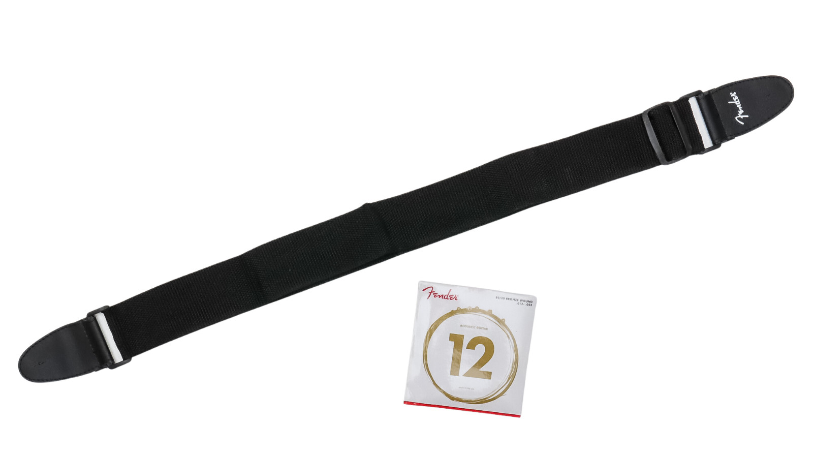 Fender Guitar Strap 3 Medium Picks & 80/20 Bronze-Wound Acoustic String Combo