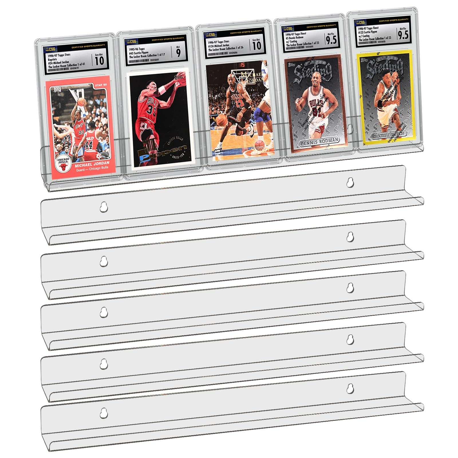 6 Pack Sport Card Display Shelf Wall Acrylic Rack Holds 30 Graded Trading Cards