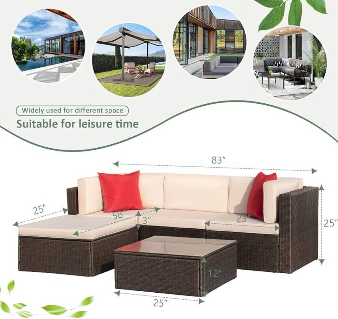 DEVOKO 5 PEICE ALL WEATHER OUTDOOR FURNITURE SET