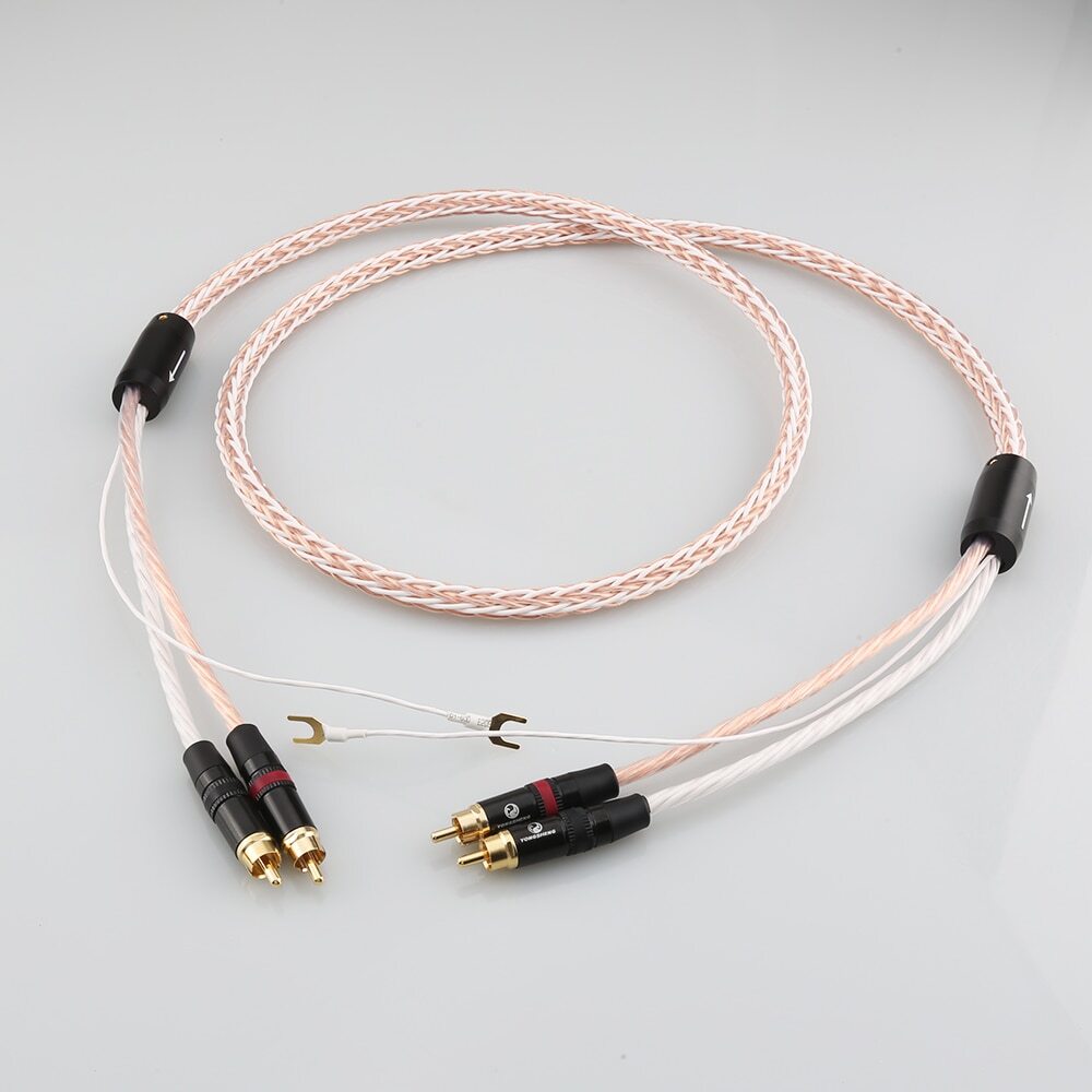 8TC 7N OCC Pure Copper Dual RCA HIFI Audio Phono RCA Cable with Ground Wire