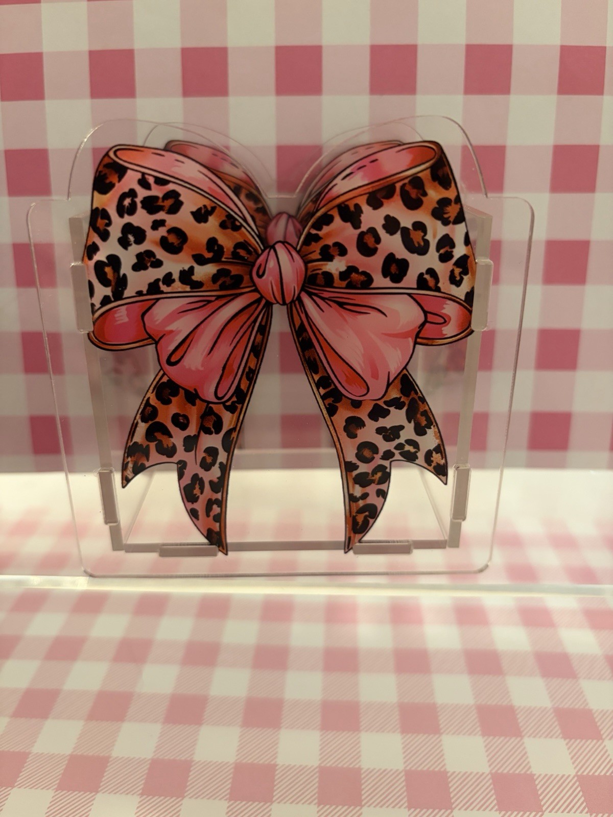 Leopard Pink Bow Acrylic Pen Box Holds Beaded Pens Collect Them