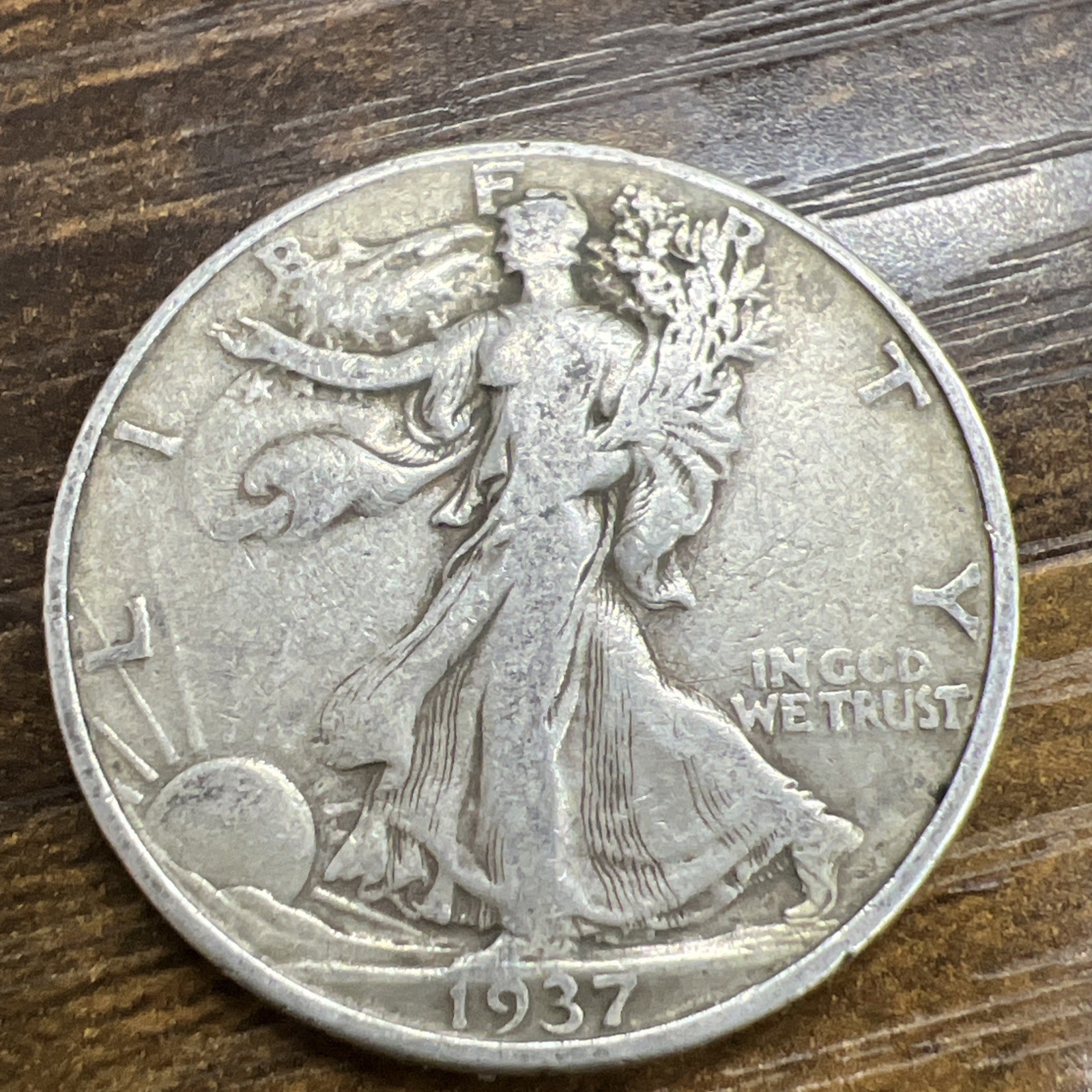 1937 Walking Liberty Half Dollar 50c Silver Actual Coin Good For Collection