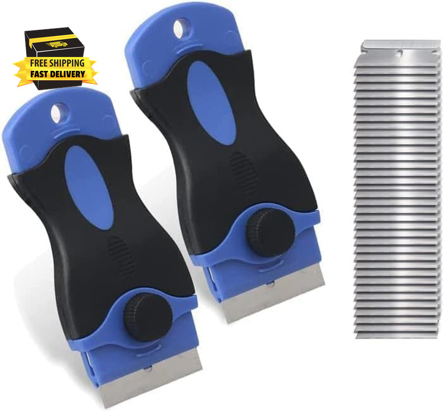2PACK Razor Blade Scraper Tool with 30Pcs Stainless Steel Blades for Glass Stove