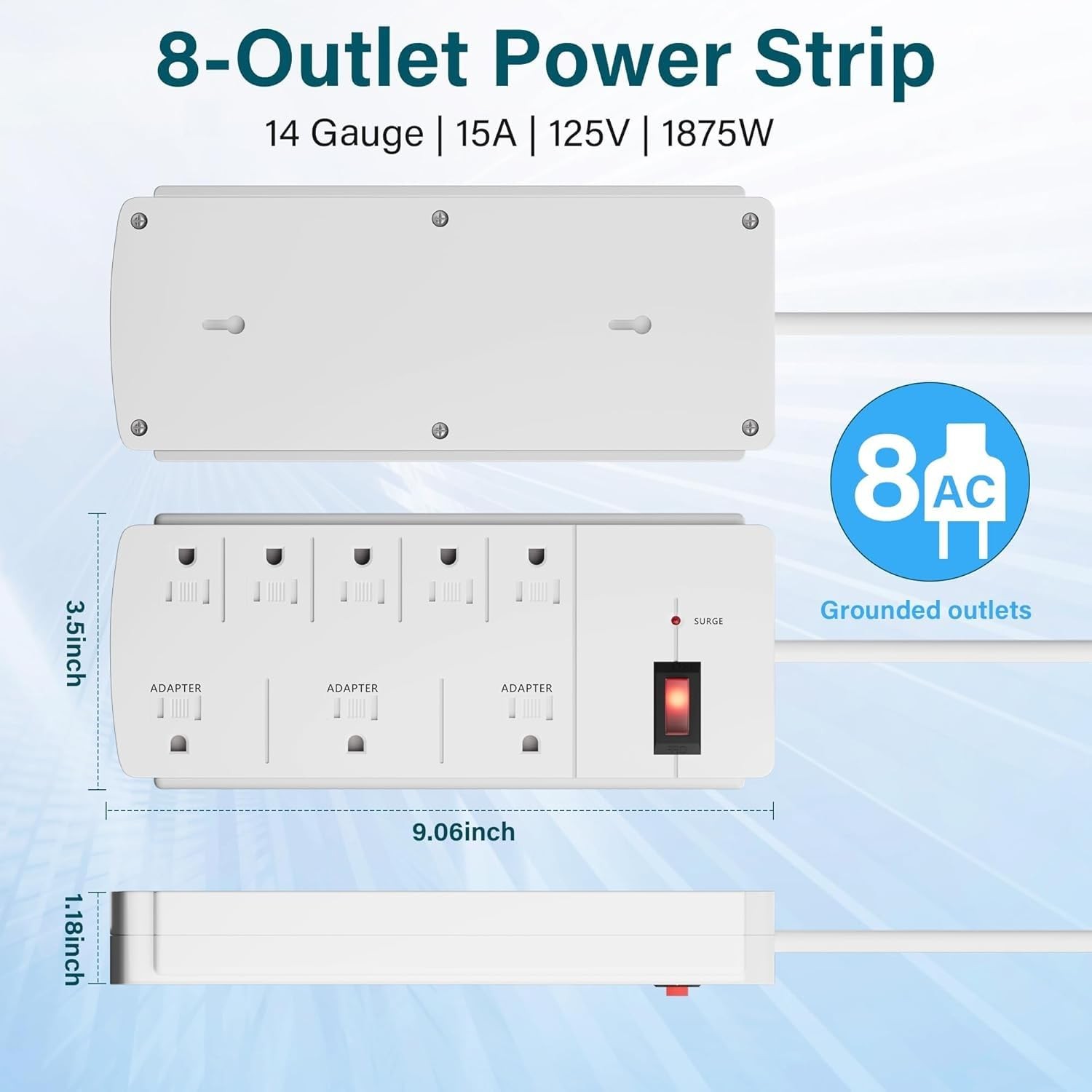 Elecan Surge Protector 8 Outlets 4FT White