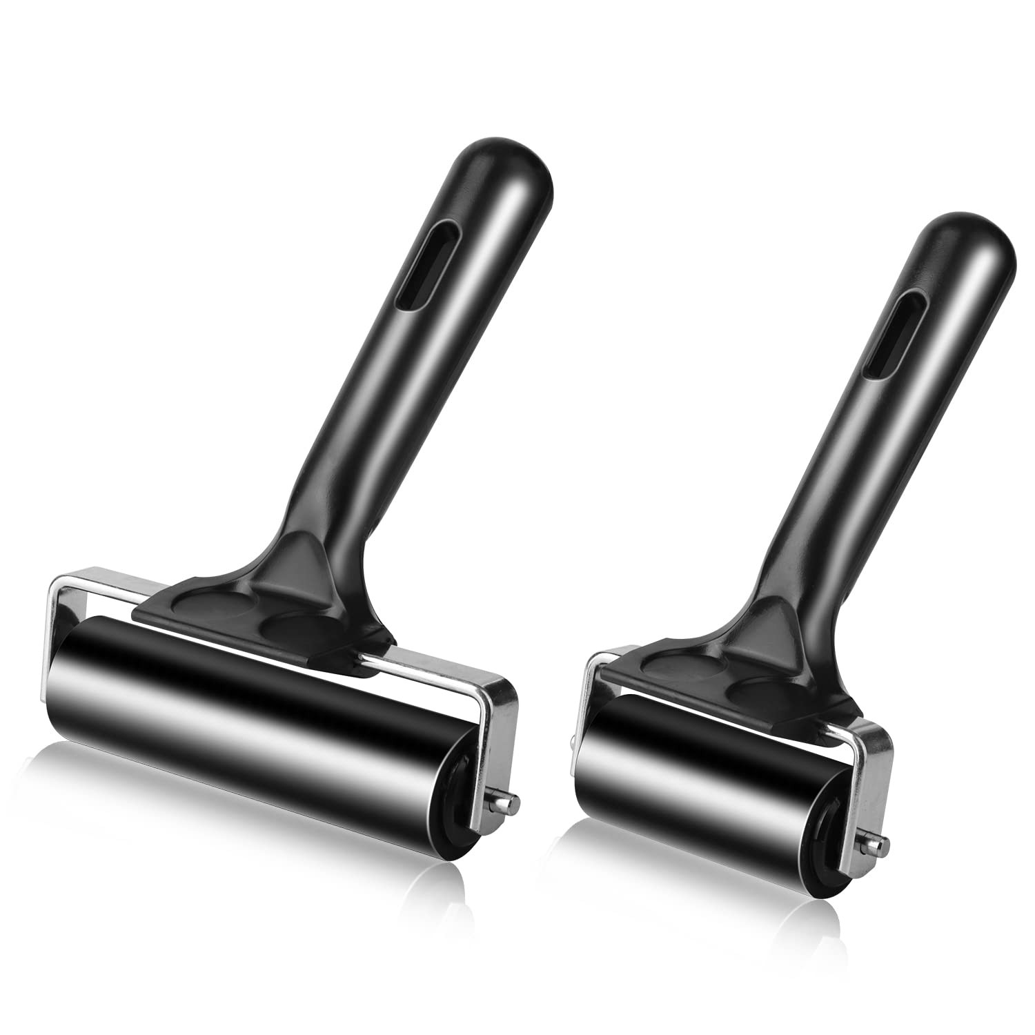 2Pcs Rubber Roller Brayer Rollers Hard Rubber 4 and 2.2 Inch for Printmaking (Bl