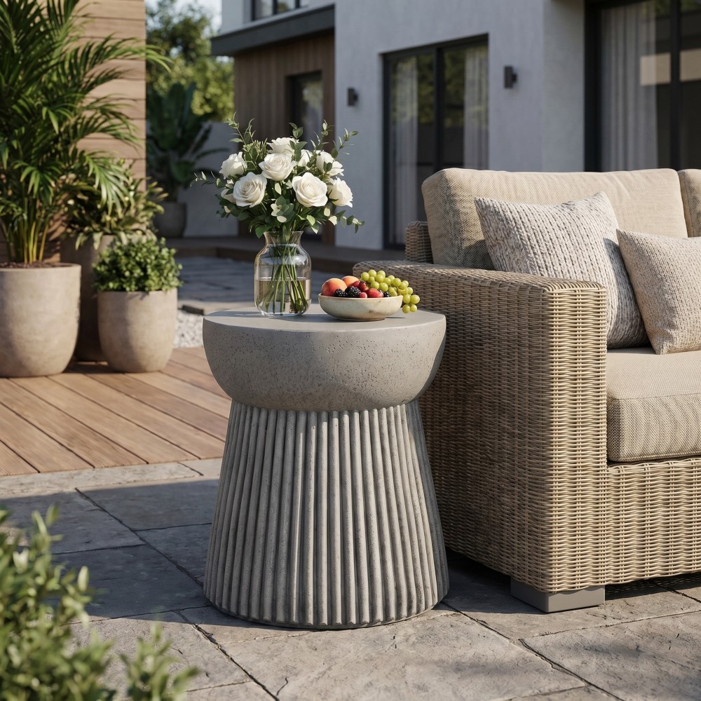 Outdoor smooth look LightWeight Concrete Side Table Concrete Finish, Light Gray