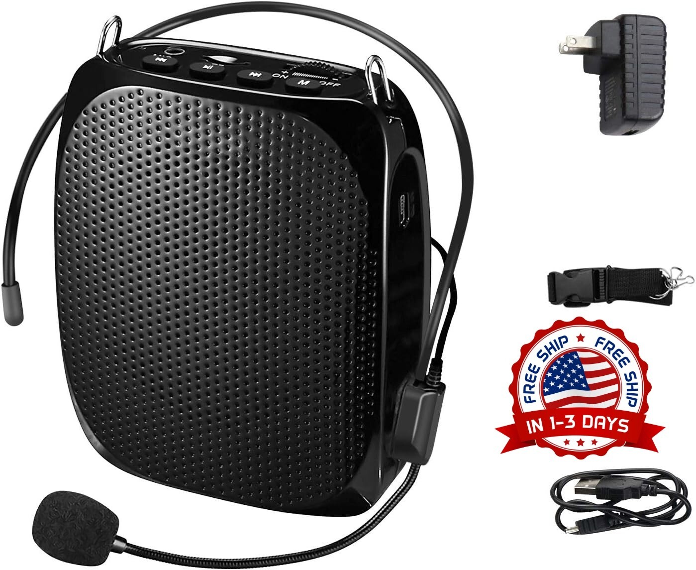 Amplificador de voz para profesores con micrófono y pretina con cable (Negra) US
