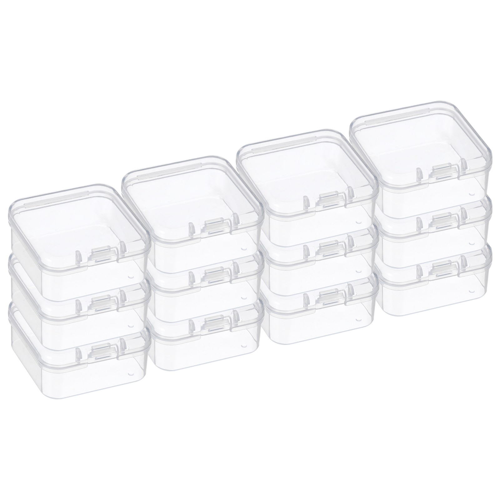 12 Pack 1.8x1.8x1 Inch Plastic Clear Storage Box with Hinged Lid
