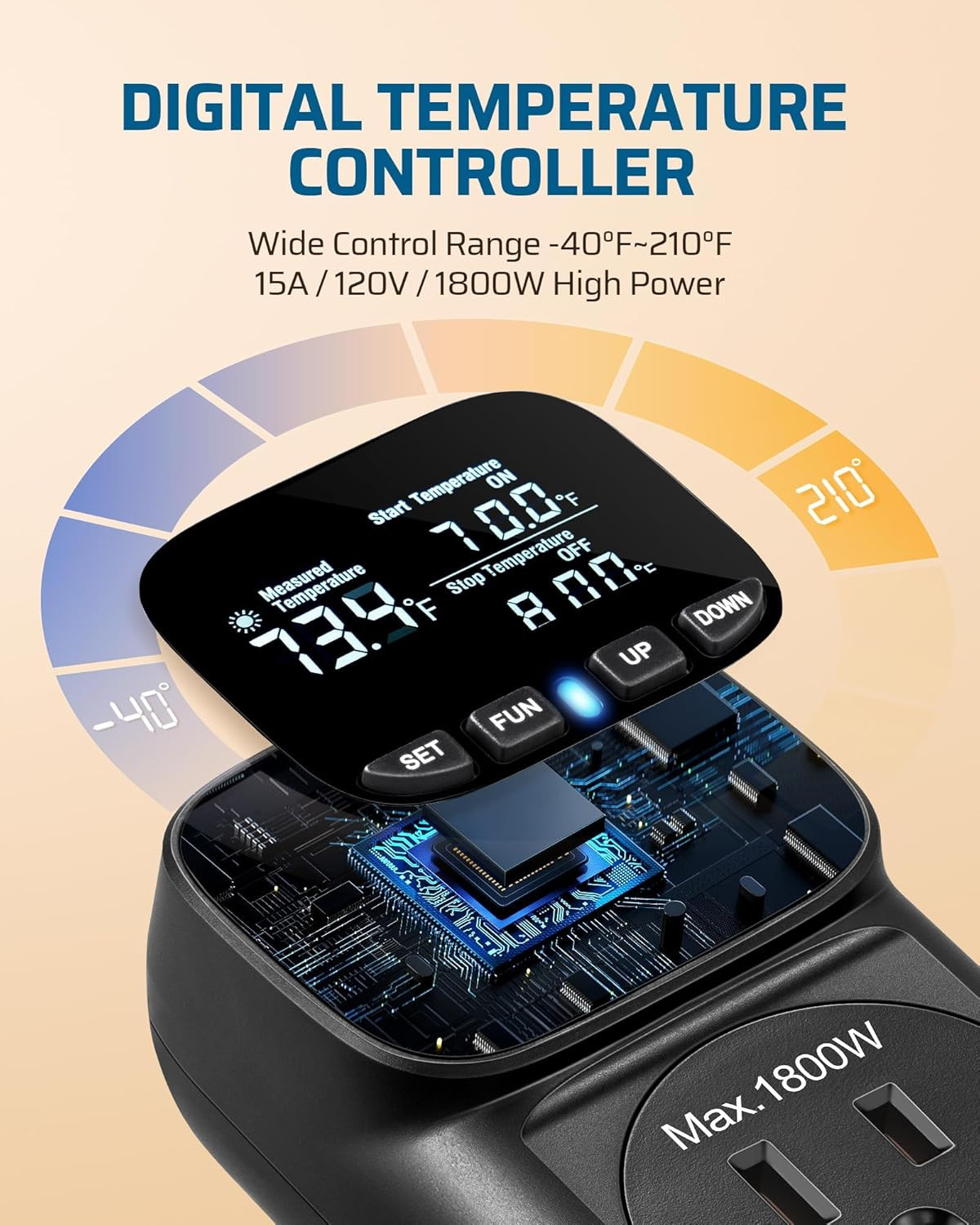 Digital Temperature Controller, Heavy Duty 15A/1800W Thermostat