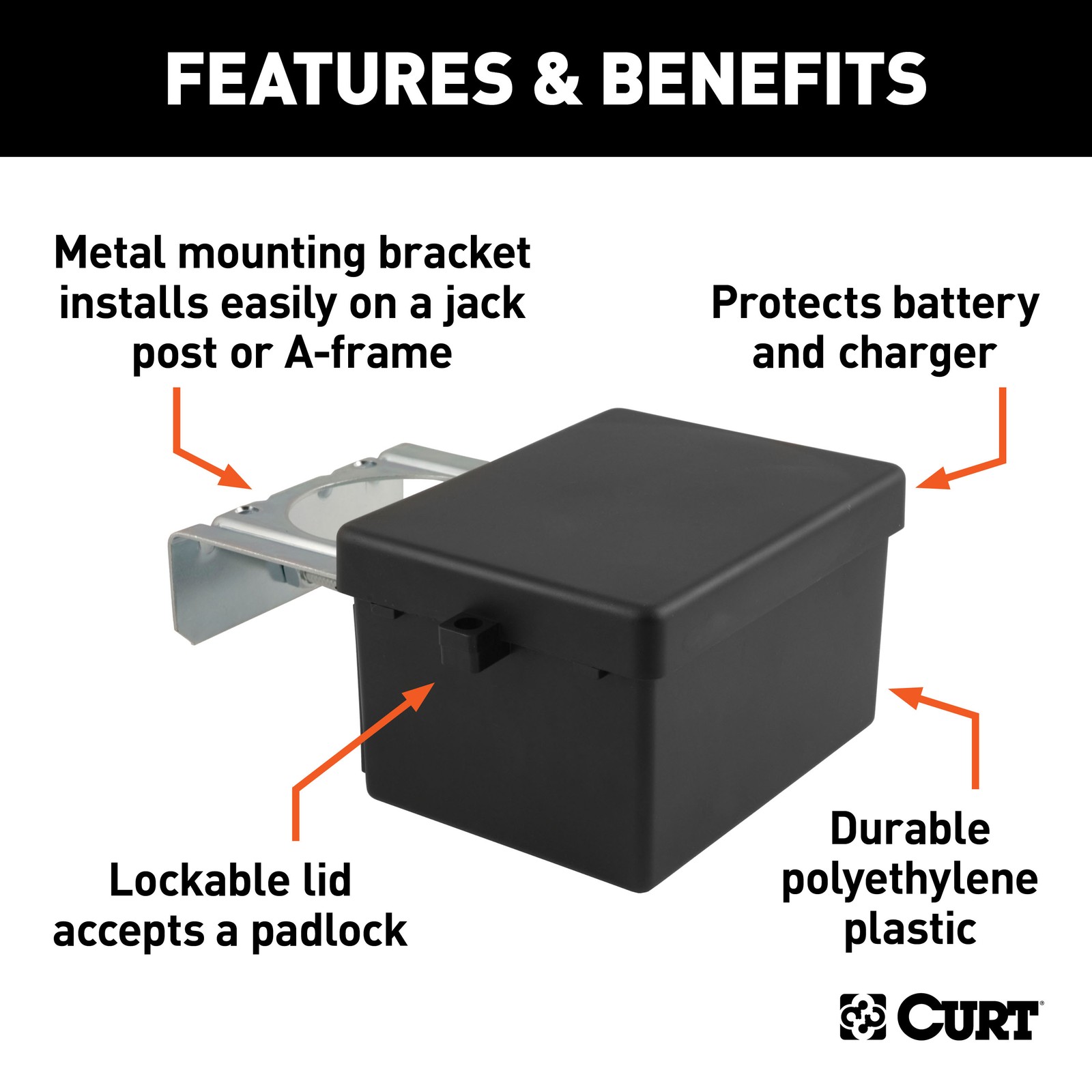 Curt-5" x 3-1/4" x 3-7/8" Lockable Breakaway Battery Case with Metal Bracket