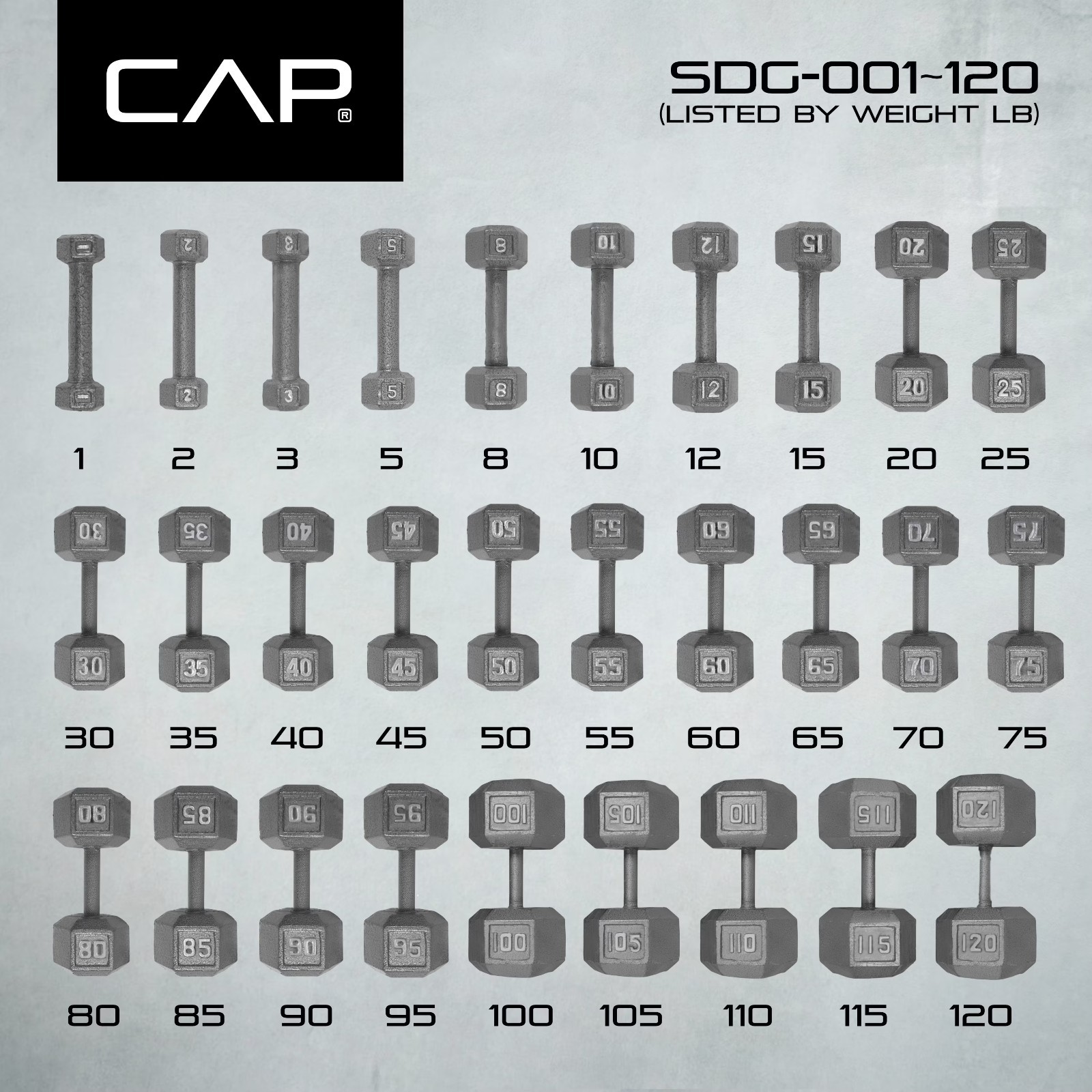 CAP Barbell 50lb Cast Iron Hex Dumbbell, Single