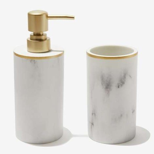 Sunday Citizen Resin Bath Set Unisex OS White Marble Gold Soap Dispenser Tumbler