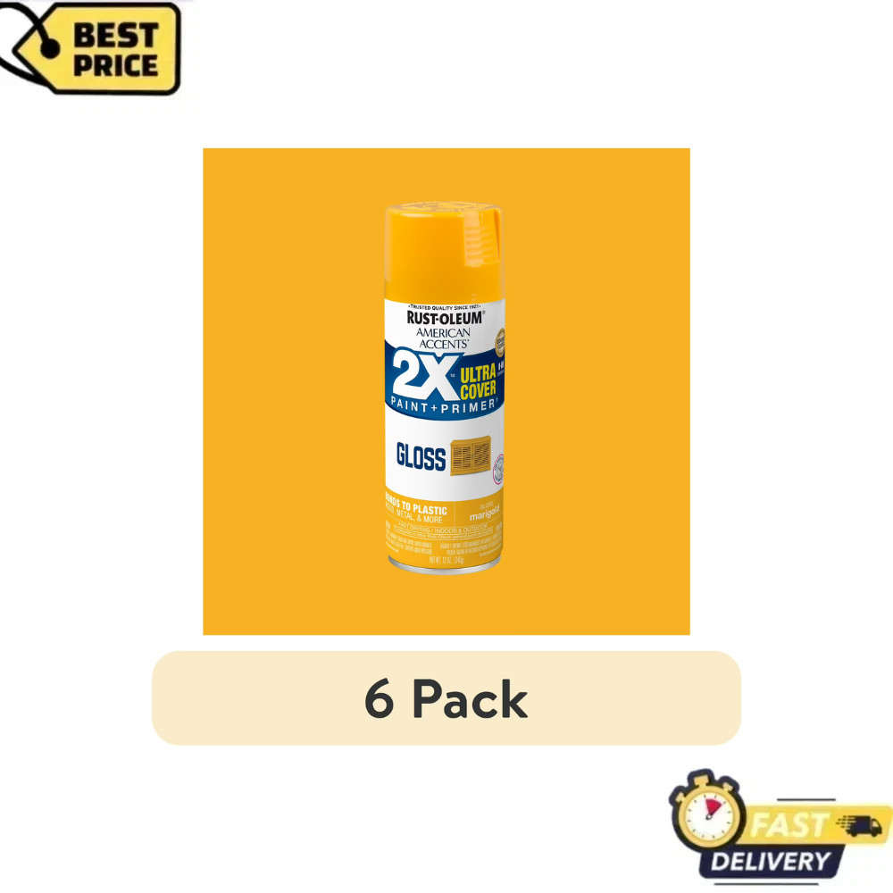 6pk Rust-Oleum American Accents 2X Ultra Cover Gloss Marigold Spray Paint, 12oz
