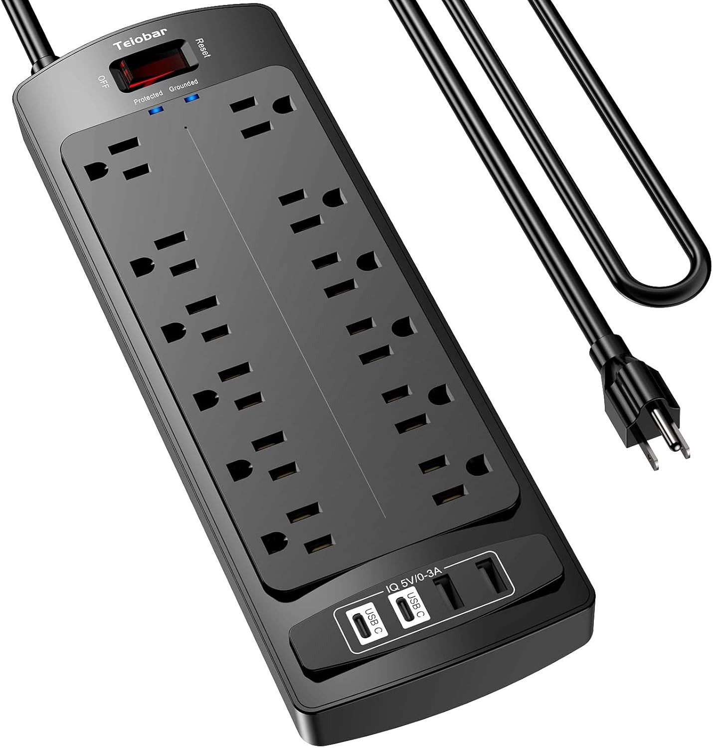 6 Ft Extension Cord Power Strip,  Surge Protector with 12 AC Outlets and 4 USB P