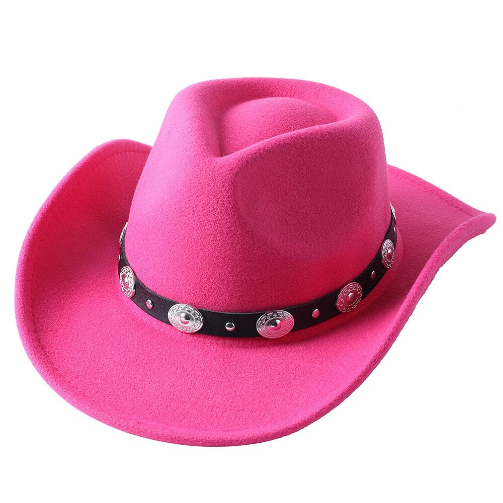 Western Cowboy, Cowgirl Hat, Silver Strap, Men Women Retro Wide Brim, Adjustable