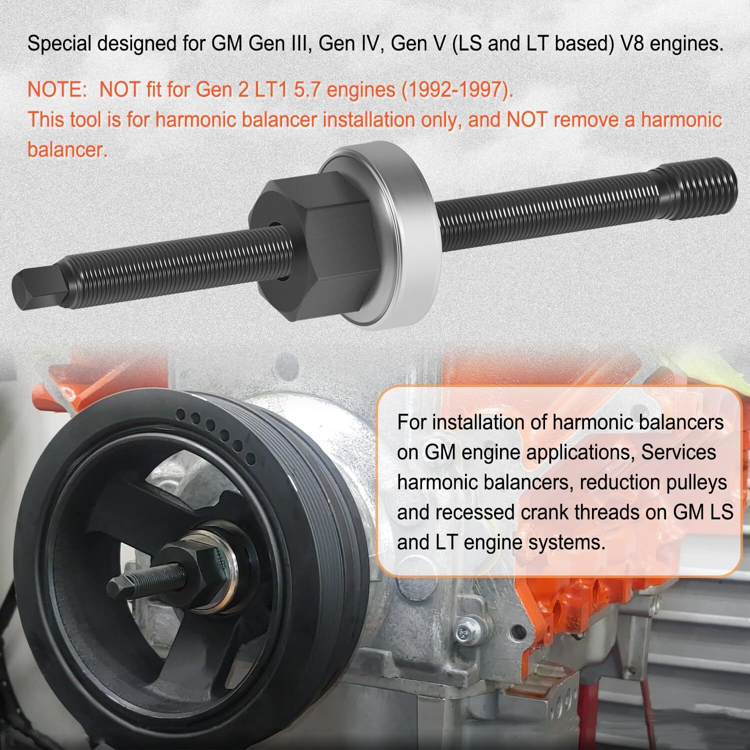 For GM LS LT Series 1997+,GM V8,Gen 3,4 Harmonic Balancer Puller Installer Tool