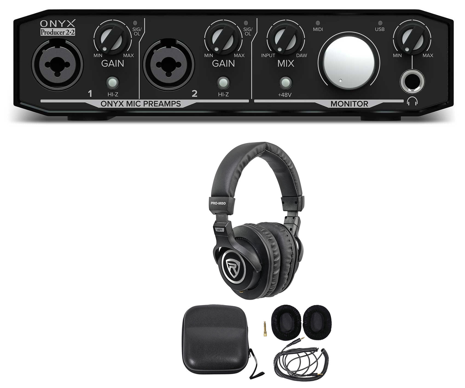 Mackie Onyx Producer 2.2 2x2 USB MIDI Recording Studio Interface + Headphones