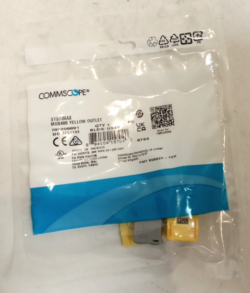 Commscope 700206691 GigaSPEED XL MGS400 Modular Jack RJ45 Cat6 UTP Yellow 25pk