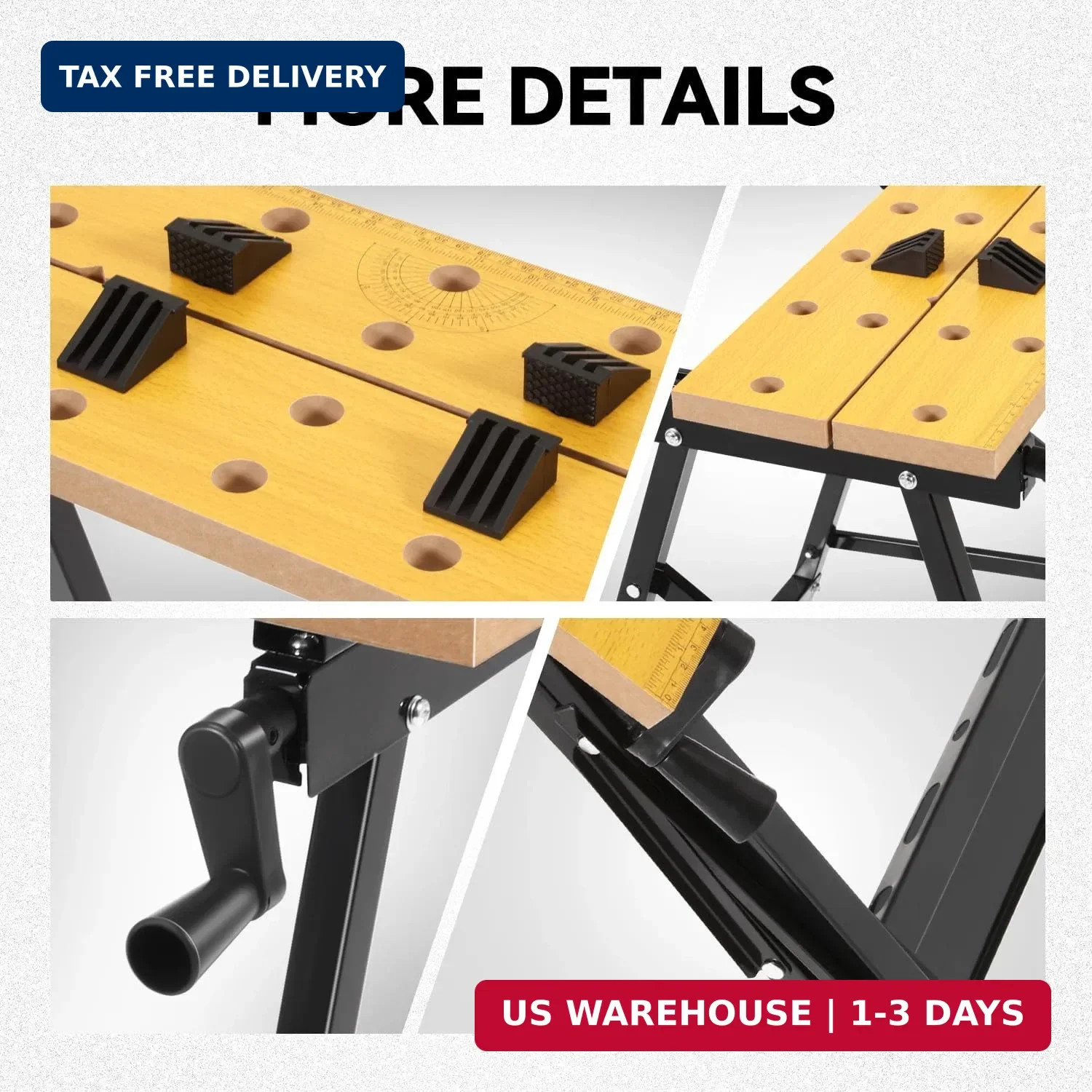 Folding Workbench w/Vise, 8-12" Adjustable Height, Portable | Built