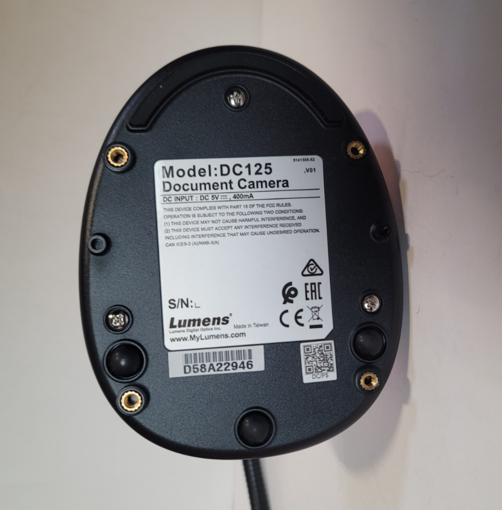 Lumens DC125 High-Definition Document Camera NO USB Cable *Camera Does Not Work*
