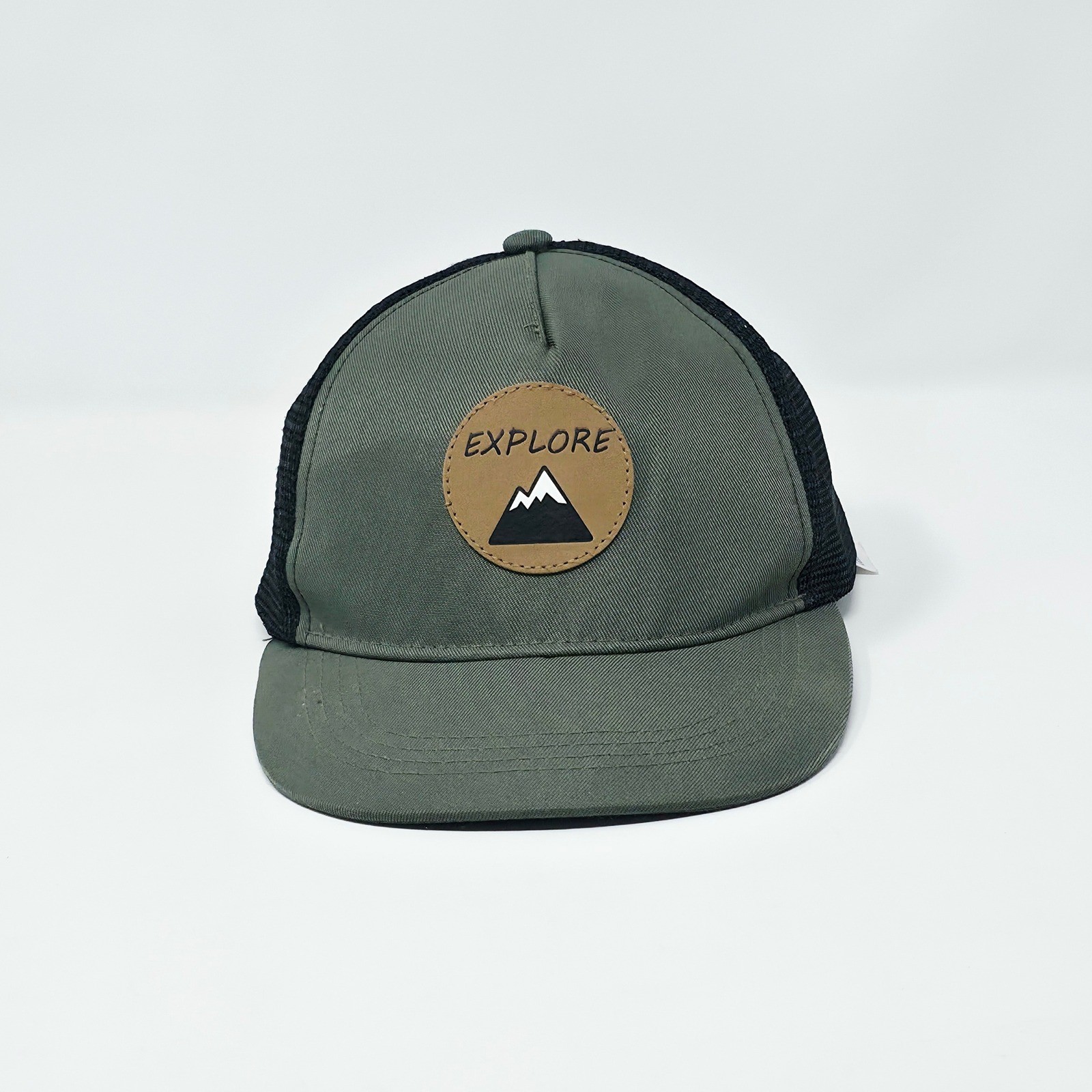Explore Mountain Patch Trucker Hat Toddler One Size 2T-5T Olive Green Mesh Cap