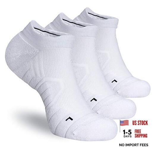 Athletic Running Socks Cushion Padded Moisture Wicking Medium 3 Pairs White