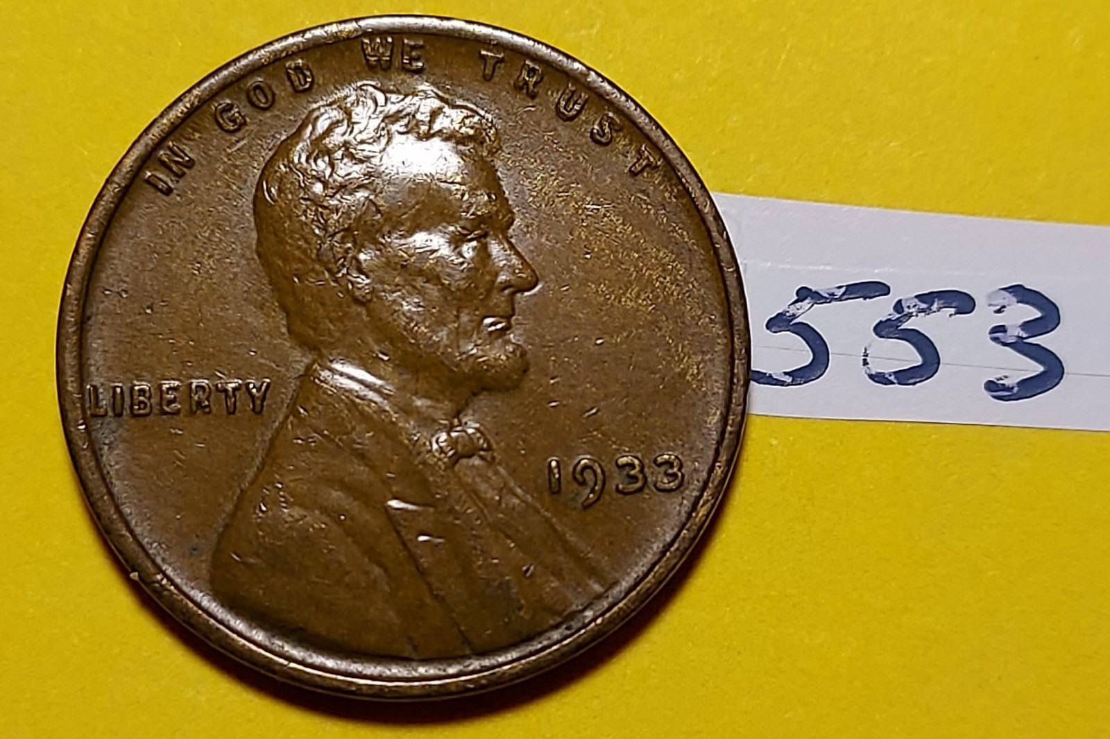 1933 Lincoln Wheat Cent    VERY FINE     #553